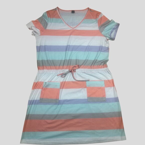 SHEIN Colorful Striped Cotton Dress โ V-Neck, Short Sleeve, Size XL - Picture 2 of 5